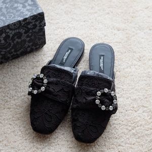 Dolce Gabbana Jackie Lace Slippers Jewel Buckle